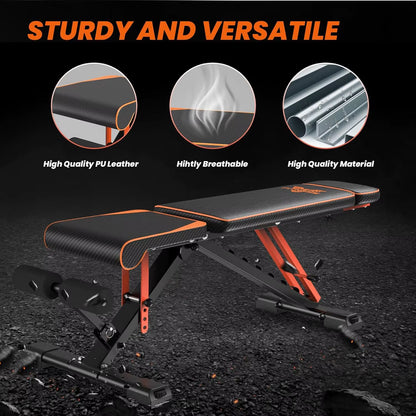 Adjustable Workout Weight Bench Full Body Exercise with Resistance Bands Weight Lifting Sit-Ups Home Gym Workouts Weight Bench